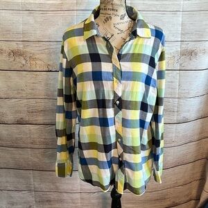 Talbots Casual Button Down Shirt Plaid Checked Cotton Size Large